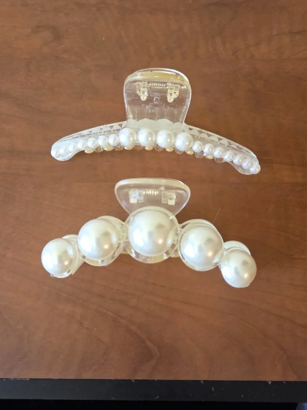 Two Hair Claw Clips with White Pearls NEW Lot Bundle